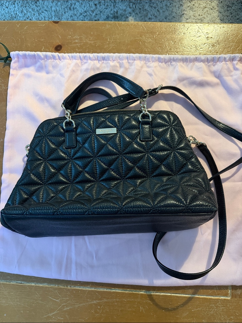 kate spade Black Quilted Leather Satchel with Removable Strap